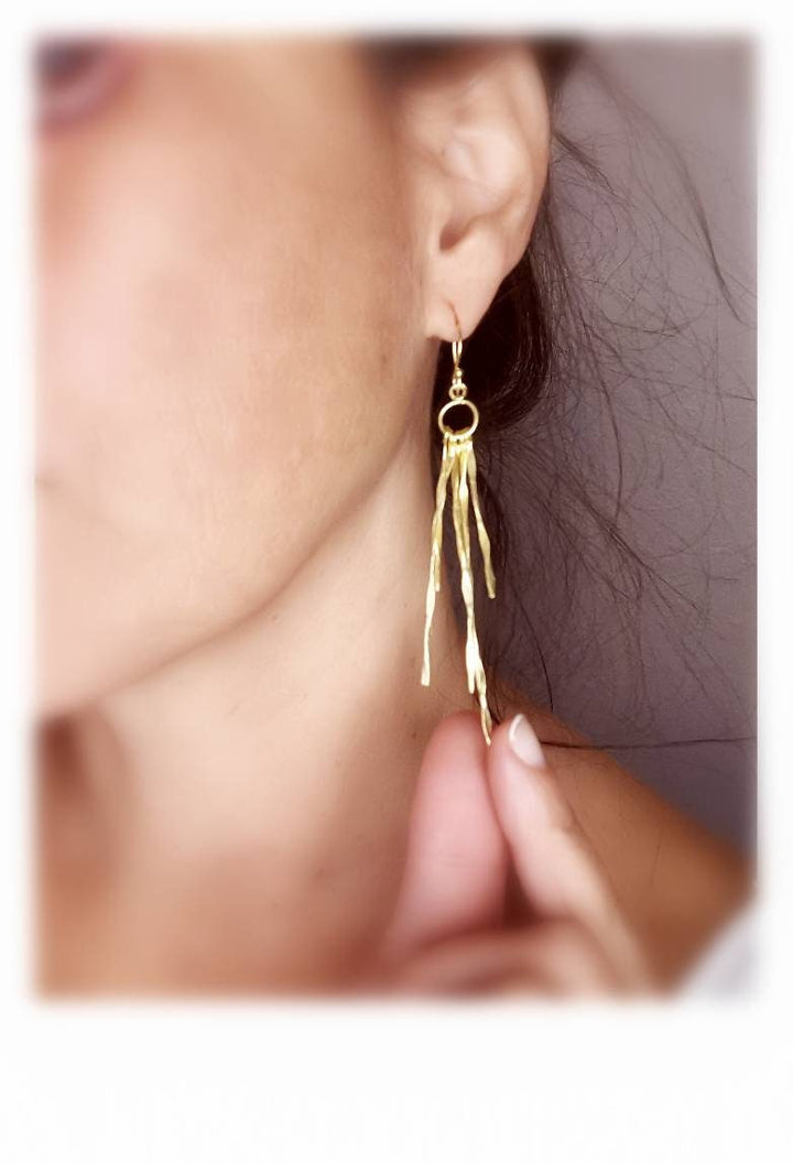 Long Fringe Dangle Earrings — 18k Gold Plated