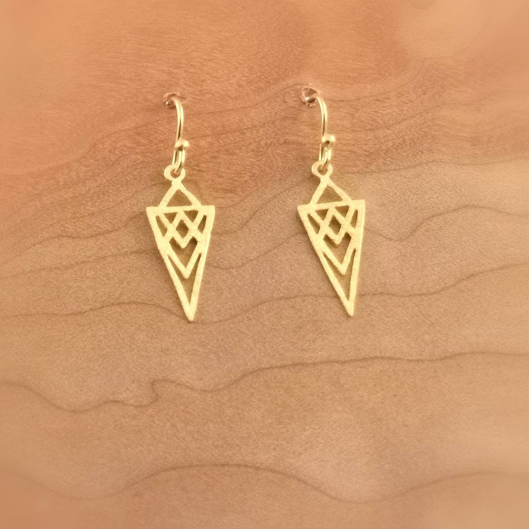 Small Gold Triangle Mandala Dainty Earrings — 18k Gold Plated