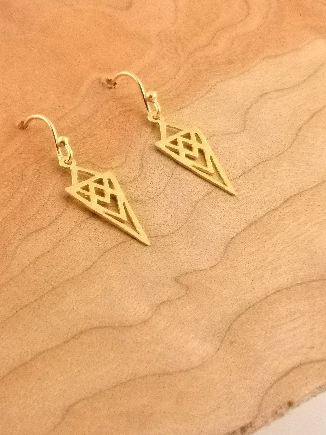 Small Gold Triangle Mandala Dainty Earrings — 18k Gold Plated
