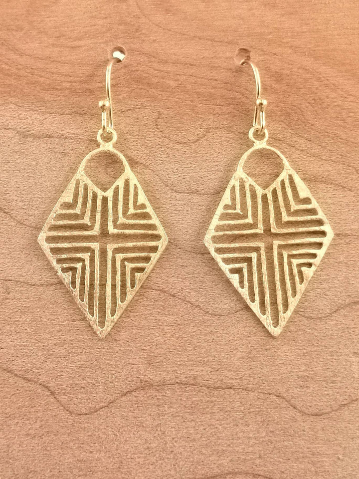 Tribal Rhombus Gold Earrings – 18k Gold Plated