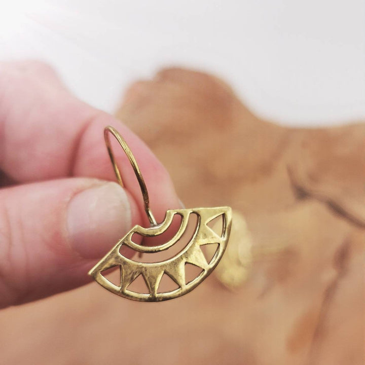 Oriental Fan Earrings – Brass