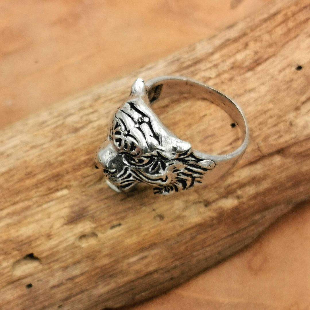 Tiger Head Ring — Silver-Plated Brass