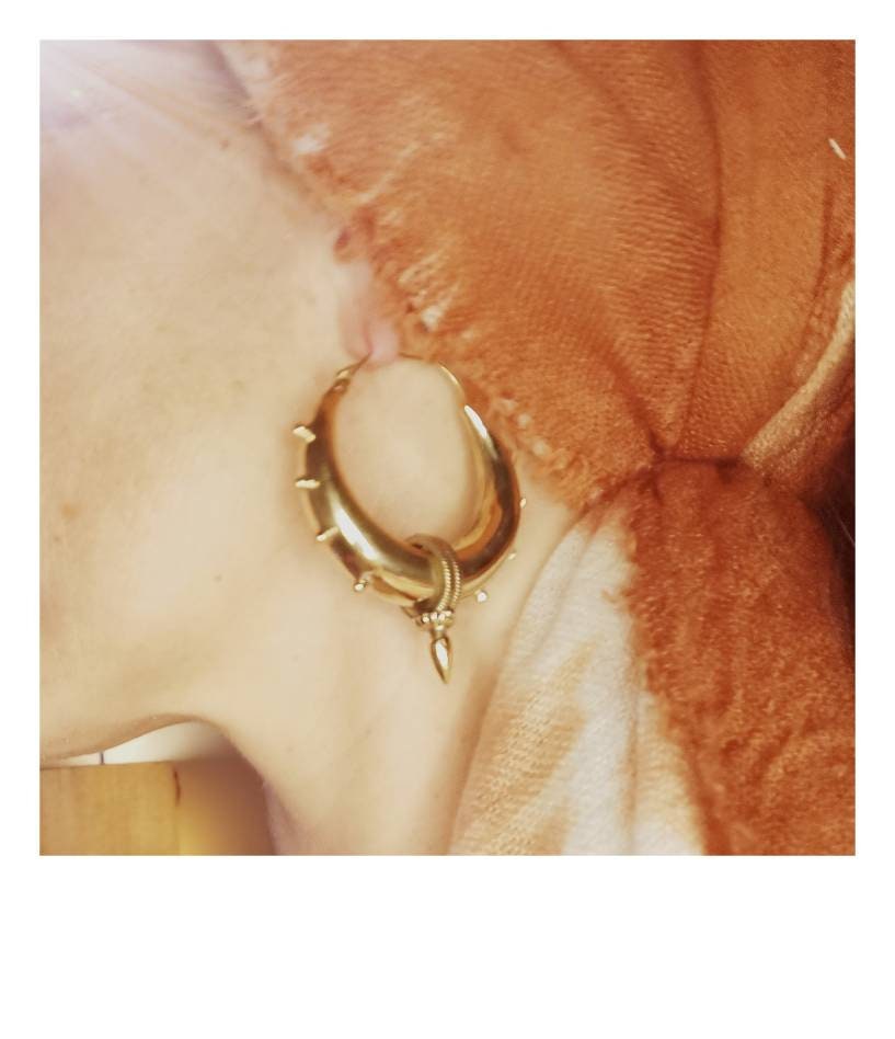 Large Tribal Hoop Earrings – Brass
