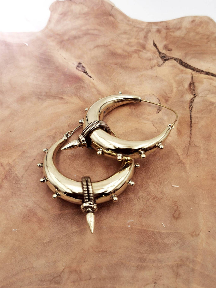 Large Tribal Hoop Earrings – Brass