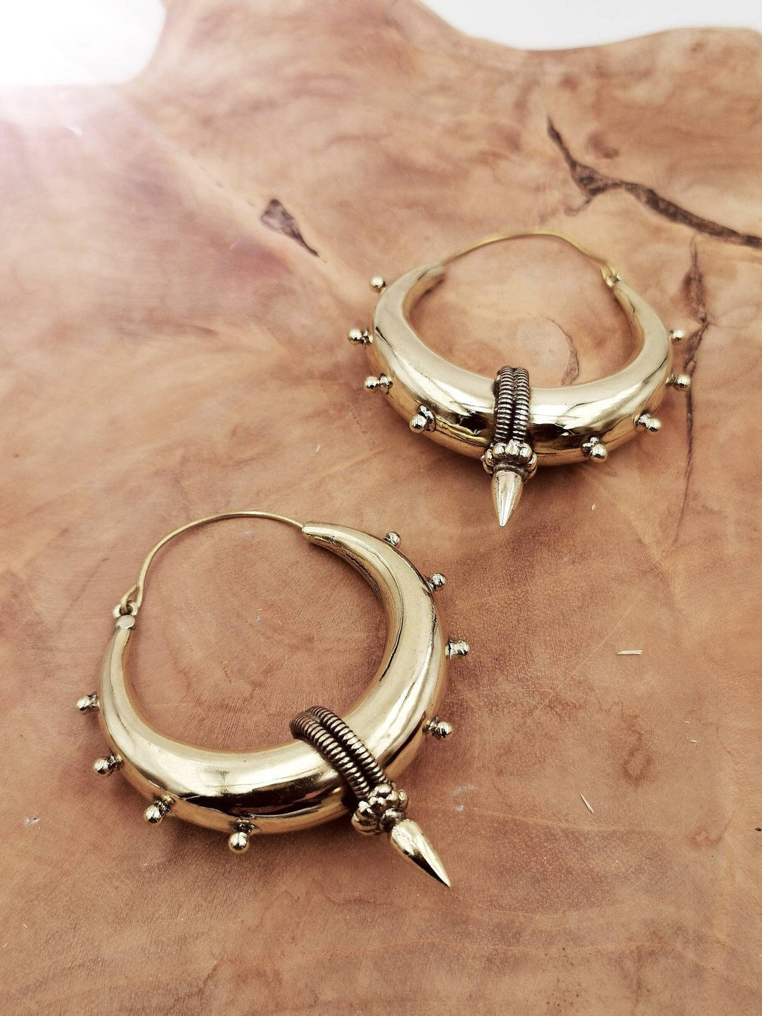 Large Tribal Hoop Earrings – Brass