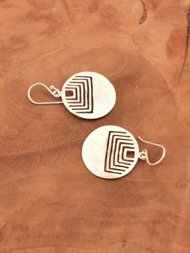 Tribal Mandala Earrings — Matte 925 Silver