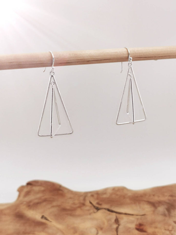 925 Silver Double Triangle Earrings with Matte Finish