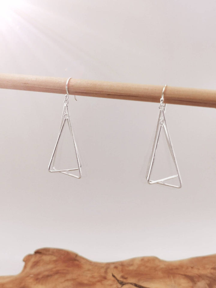 925 Silver Double Triangle Earrings with Matte Finish