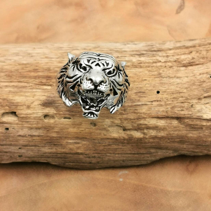 Tiger Head Ring — Silver-Plated Brass