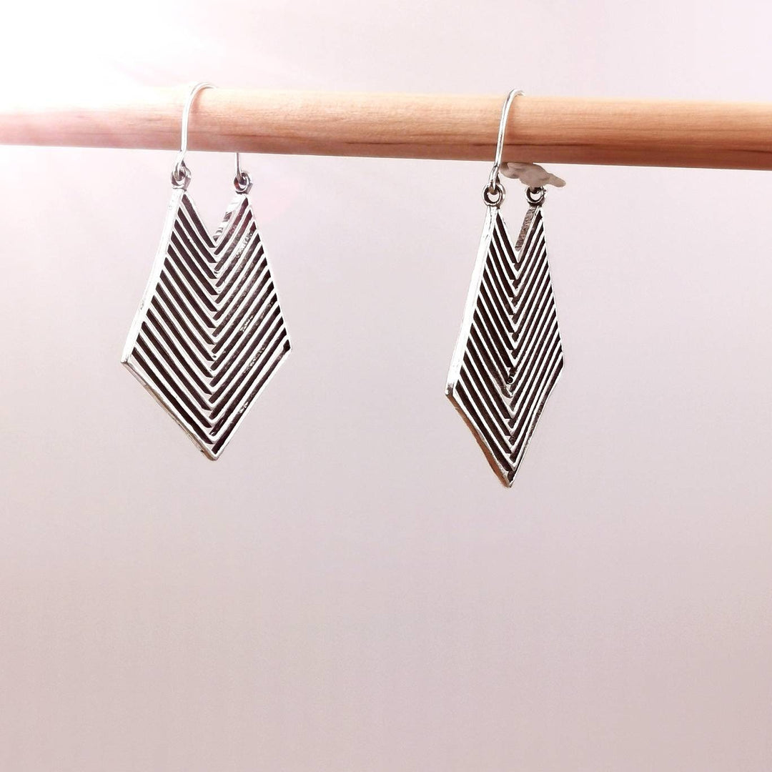 Tribal Geometric Hoop Earrings — Silver-Plated Brass