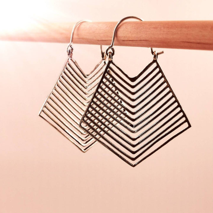 Tribal Geometric Hoop Earrings — Silver-Plated Brass