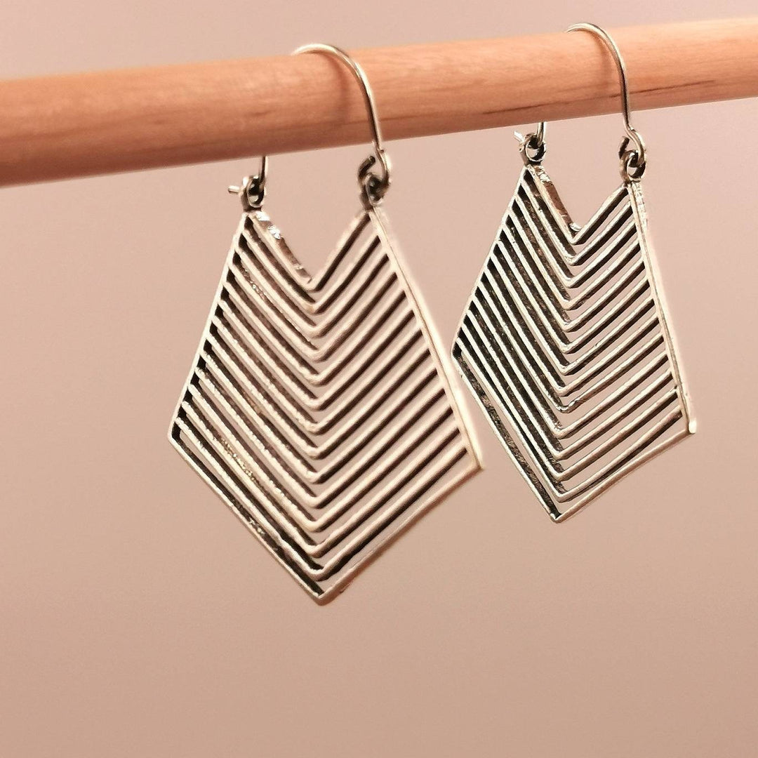 Tribal Geometric Hoop Earrings — Silver-Plated Brass