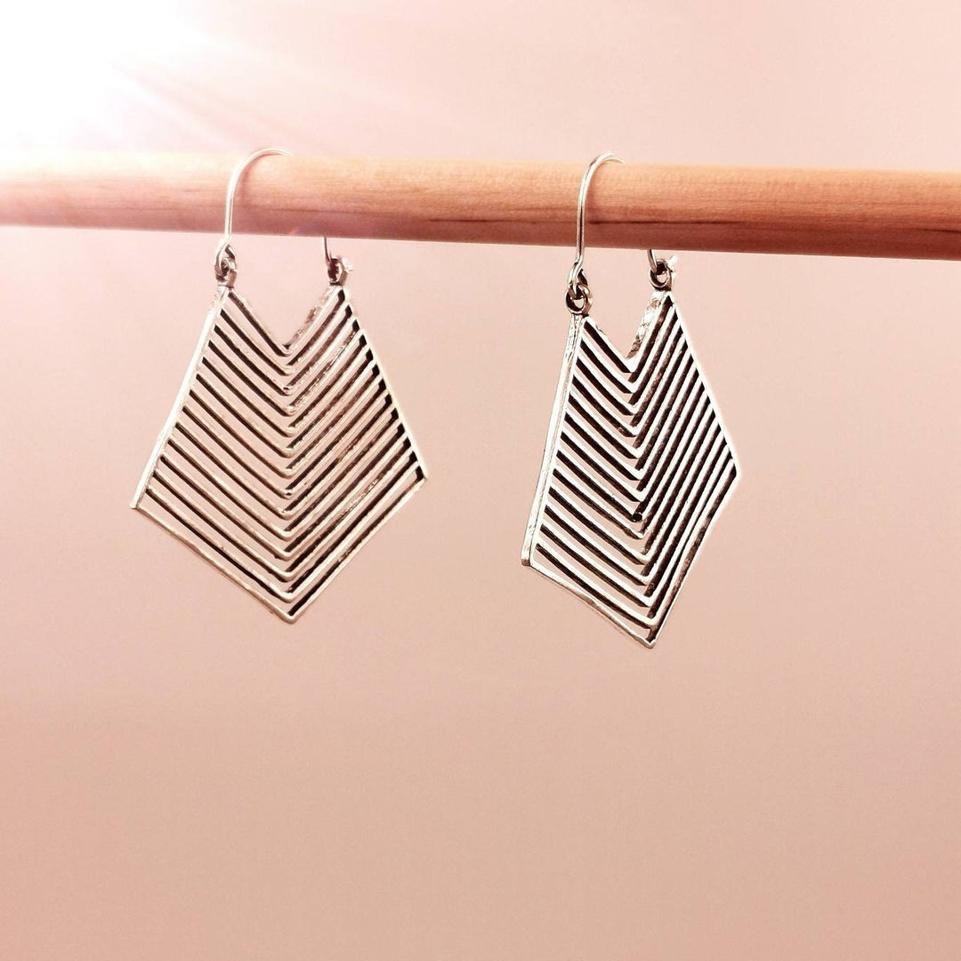 Tribal Geometric Hoop Earrings — Silver-Plated Brass