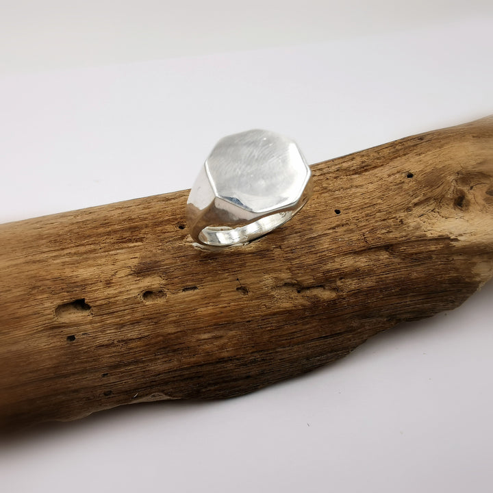 Hexagonal Signet Ring — 925 Silver