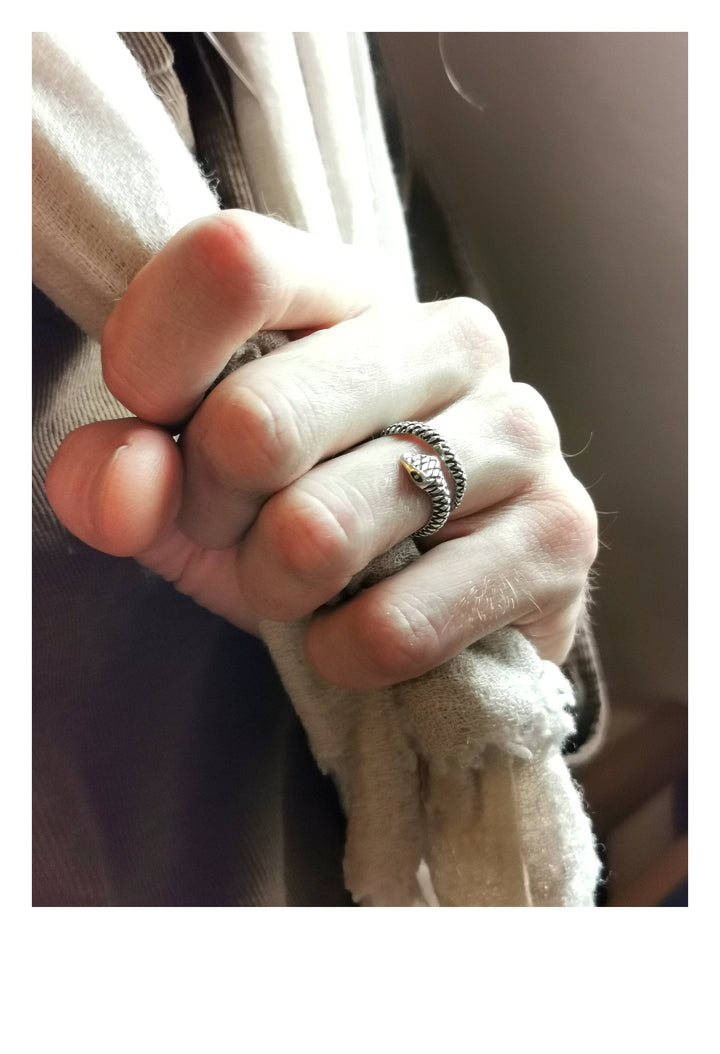 Adjustable Snake Ring, Detailed Design — 925 Silver