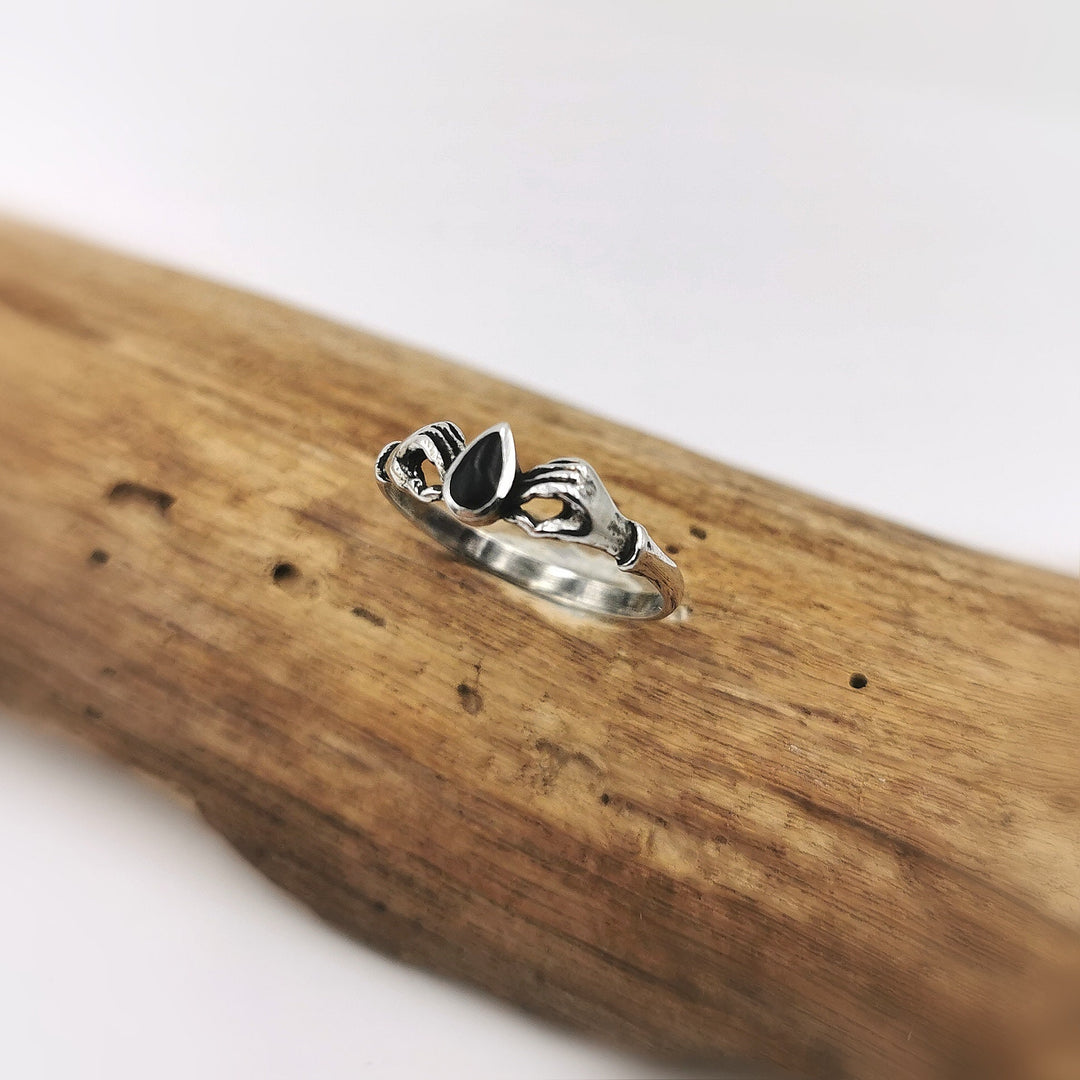 Embracing Hands 925 Silver Ring with Stone