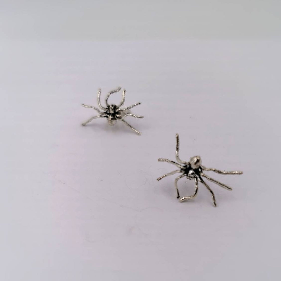 Detailed Spider Stud Earrings — 925 Silver