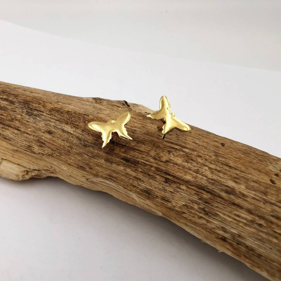 Dainty Butterfly Gold Studs, Insect Stud Earrings — 18k Gold Plated