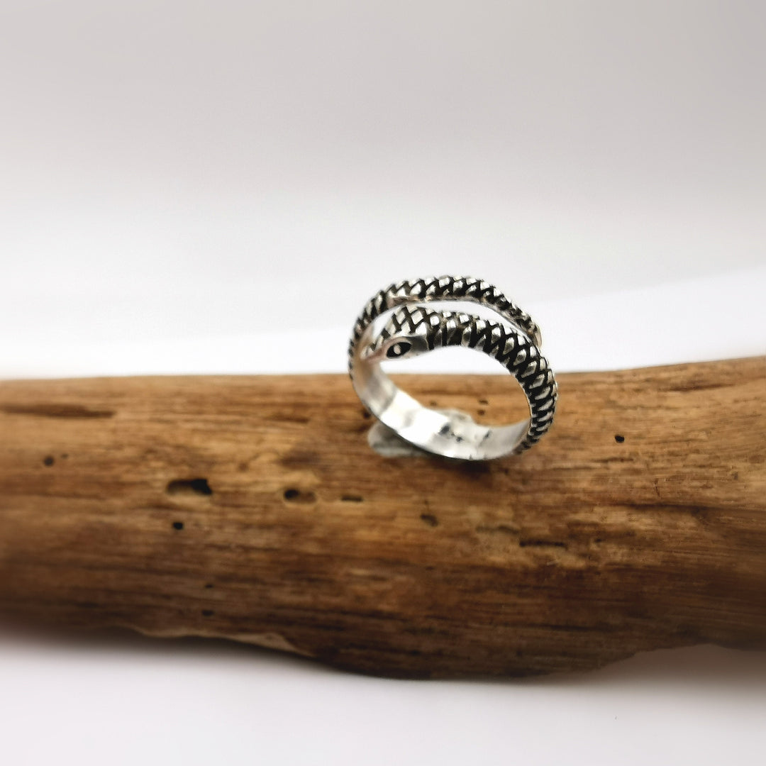 Adjustable Snake Ring, Detailed Design — 925 Silver