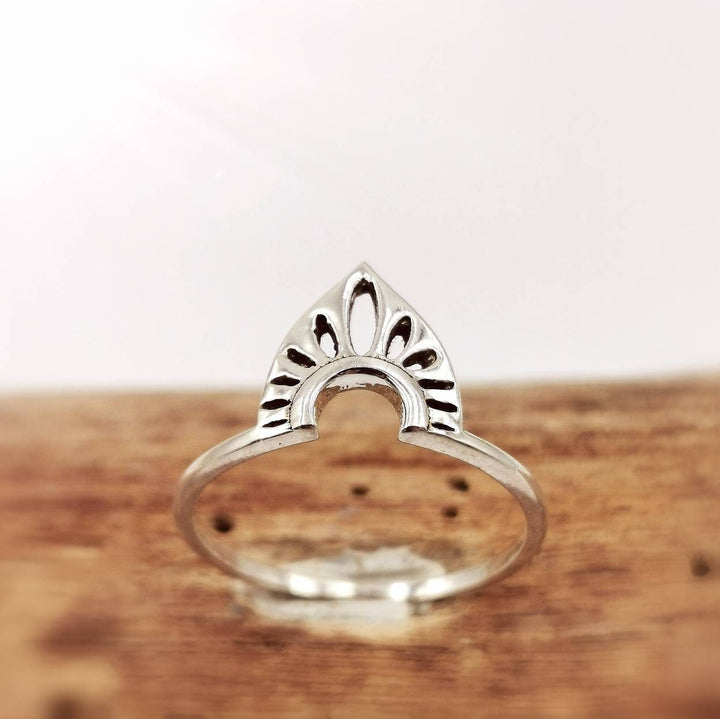 Boho Chevron Ring with Oriental Mandala Pattern — 925 Silver