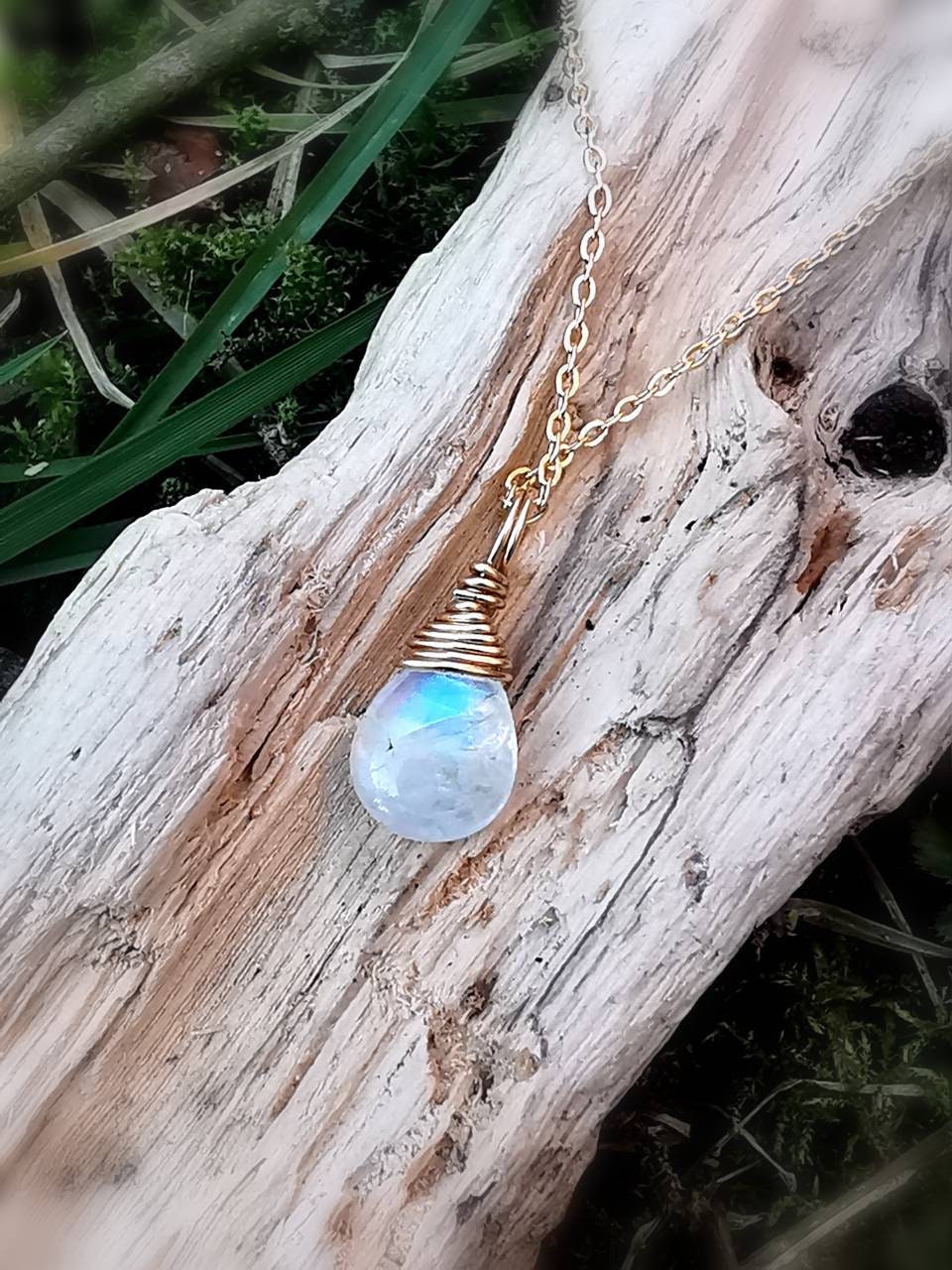 Rainbow Moonstone Drop Charm 18k Gold Plated