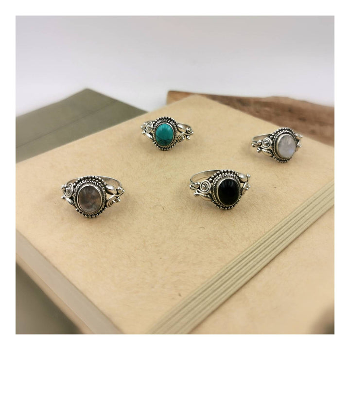 Handmade 925 Silver Boho Ring with Natural Gemstone