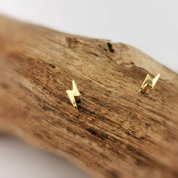Tiny Lightning Stud Earrings — 18k Gold Plated