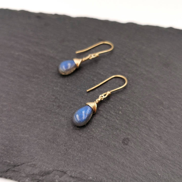 Blue Labradorite Drop Earrings Gold Plated 925 Silver