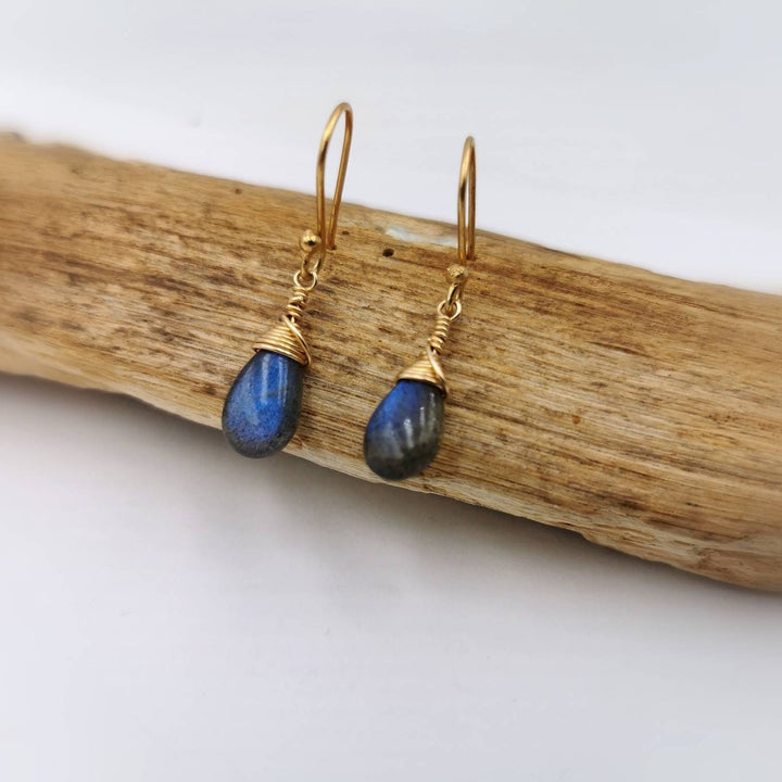 Blue Labradorite Drop Earrings Gold Plated 925 Silver