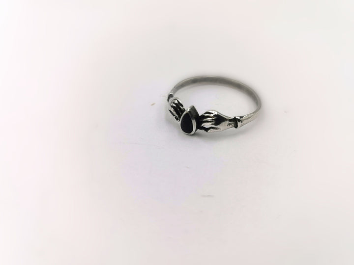 Embracing Hands 925 Silver Ring with Stone