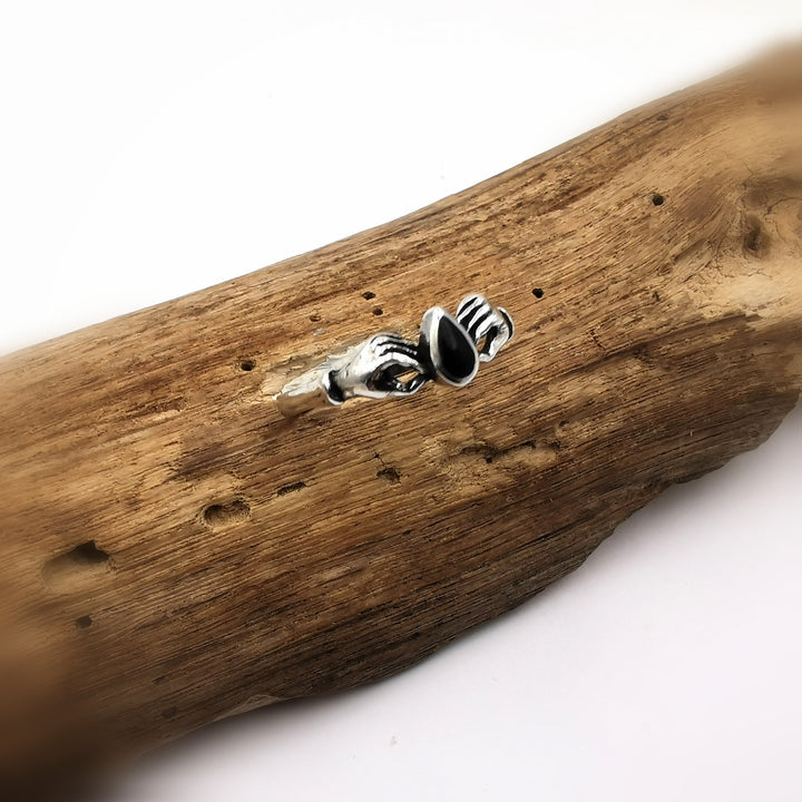 Embracing Hands 925 Silver Ring with Stone