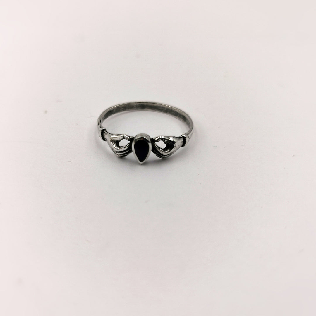 Embracing Hands 925 Silver Ring with Stone