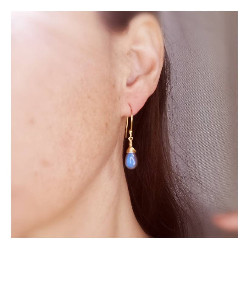 Blue Labradorite Drop Earrings Gold Plated 925 Silver