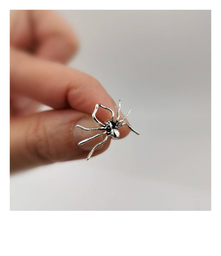 Detailed Spider Stud Earrings — 925 Silver
