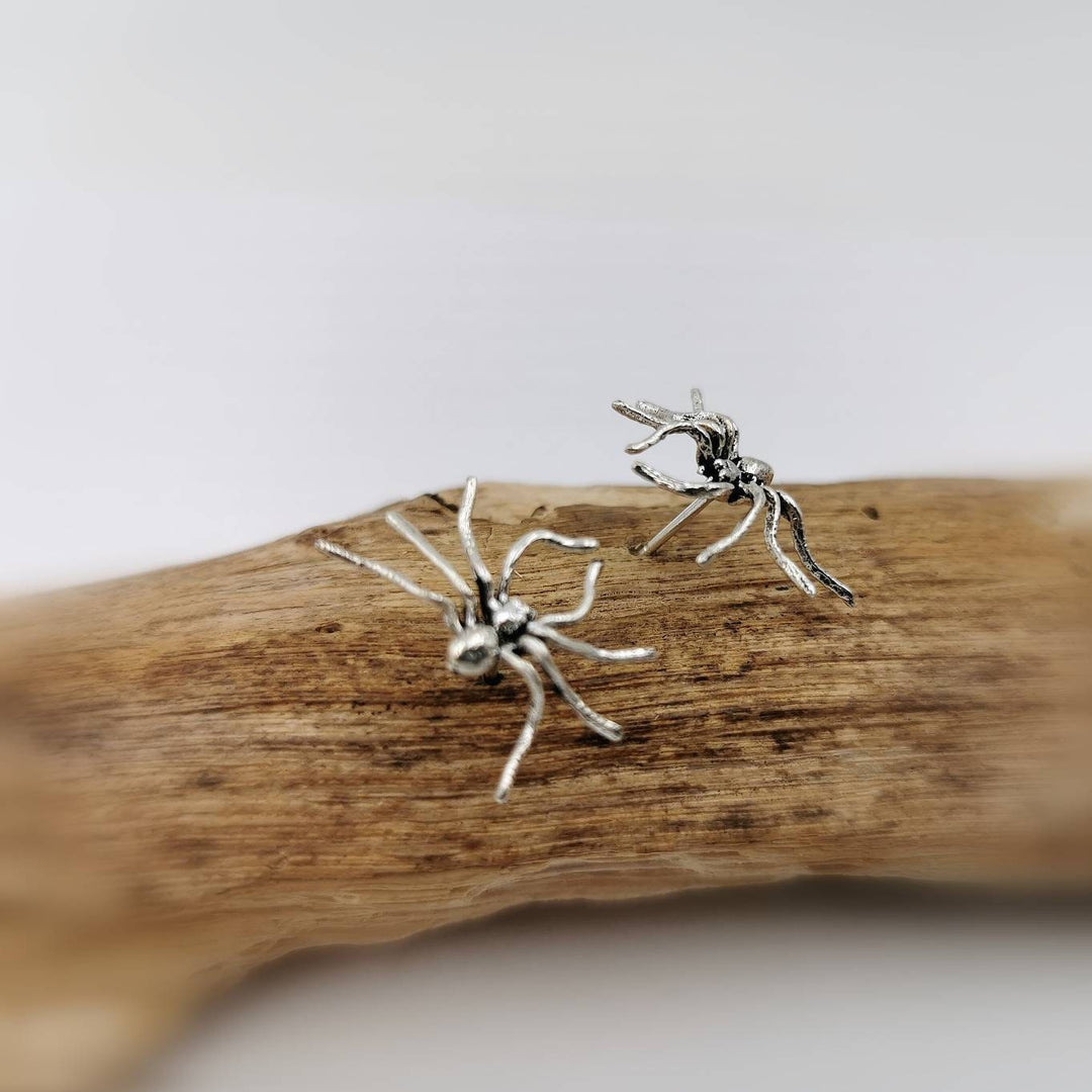 Detailed Spider Stud Earrings — 925 Silver