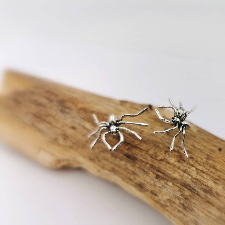 Detailed Spider Stud Earrings — 925 Silver