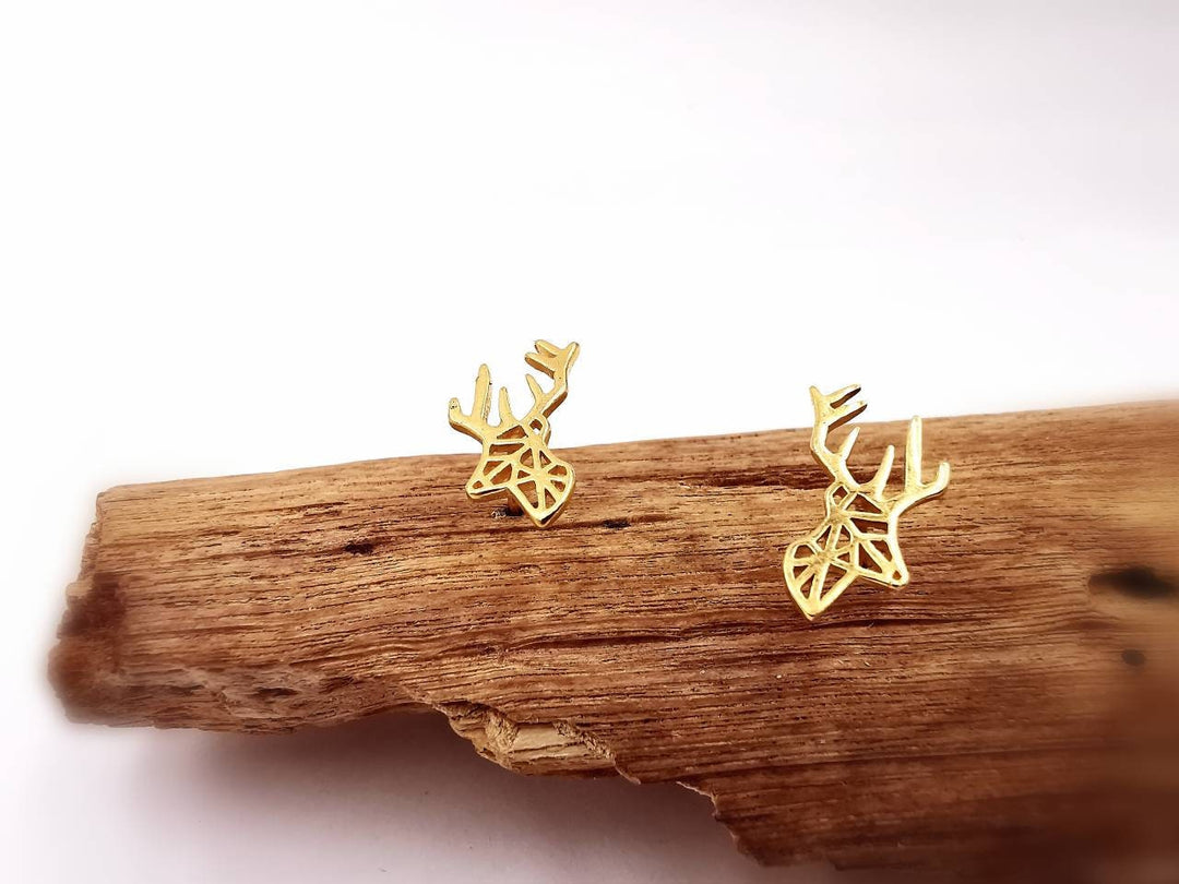 Origami Deer Stud Earrings — 18k Gold Plated