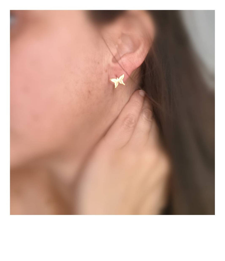 Dainty Butterfly Gold Studs, Insect Stud Earrings — 18k Gold Plated