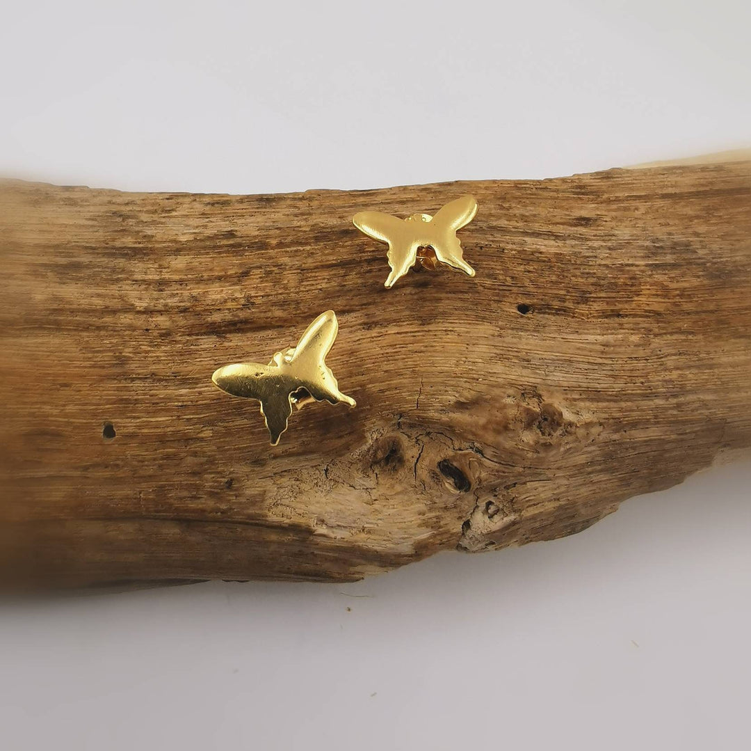 Dainty Butterfly Gold Studs, Insect Stud Earrings — 18k Gold Plated