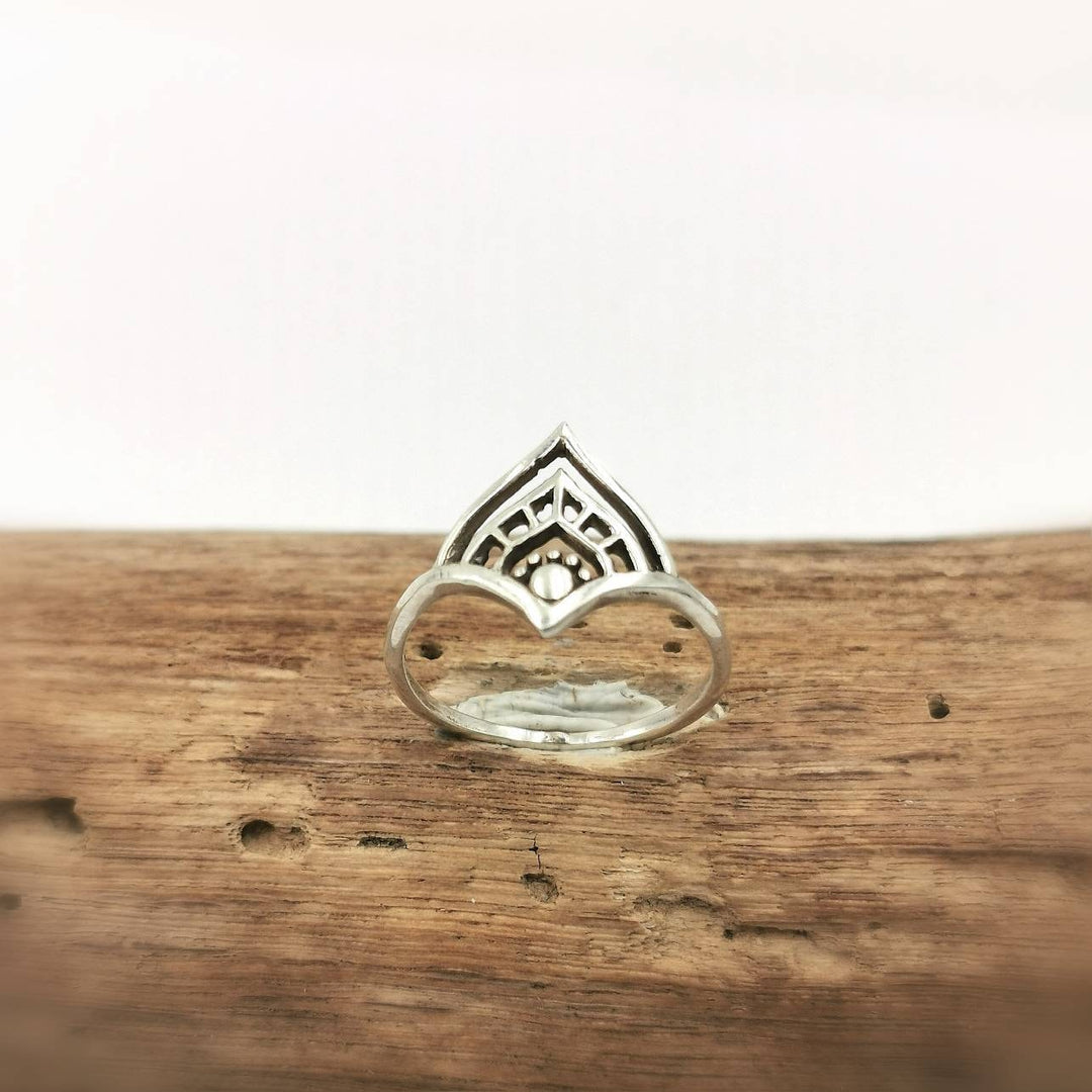 Elegant 925 Silver Boho Ring with Oriental Pattern, Silver Dainty Ring