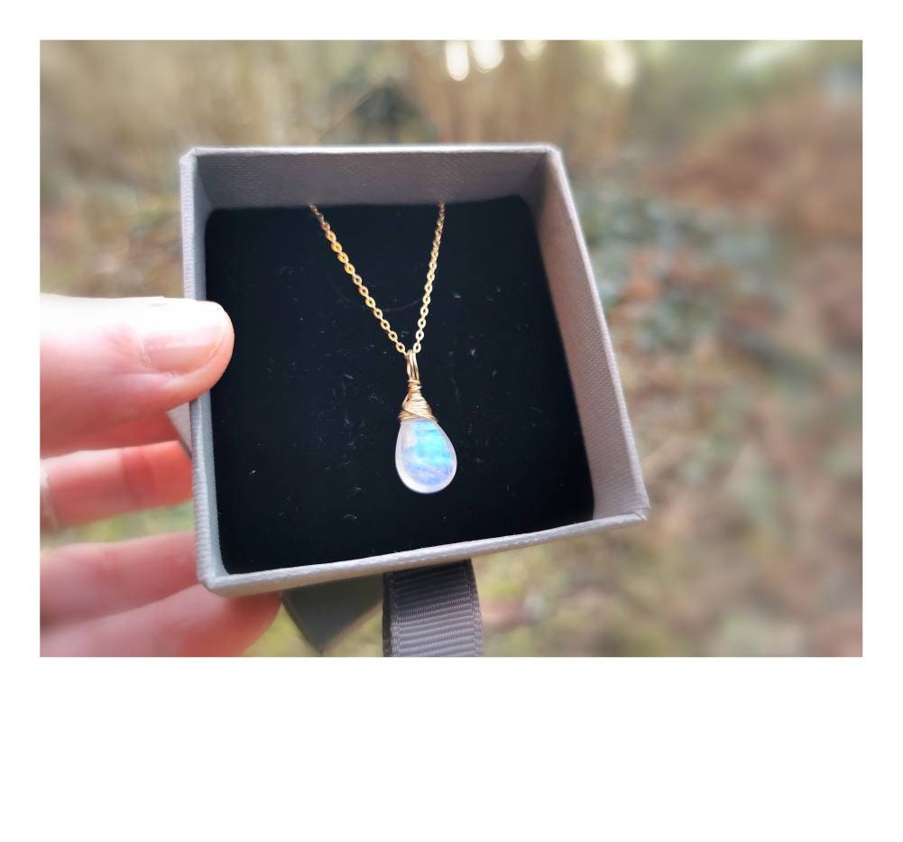 Rainbow Moonstone Drop Charm 18k Gold Plated
