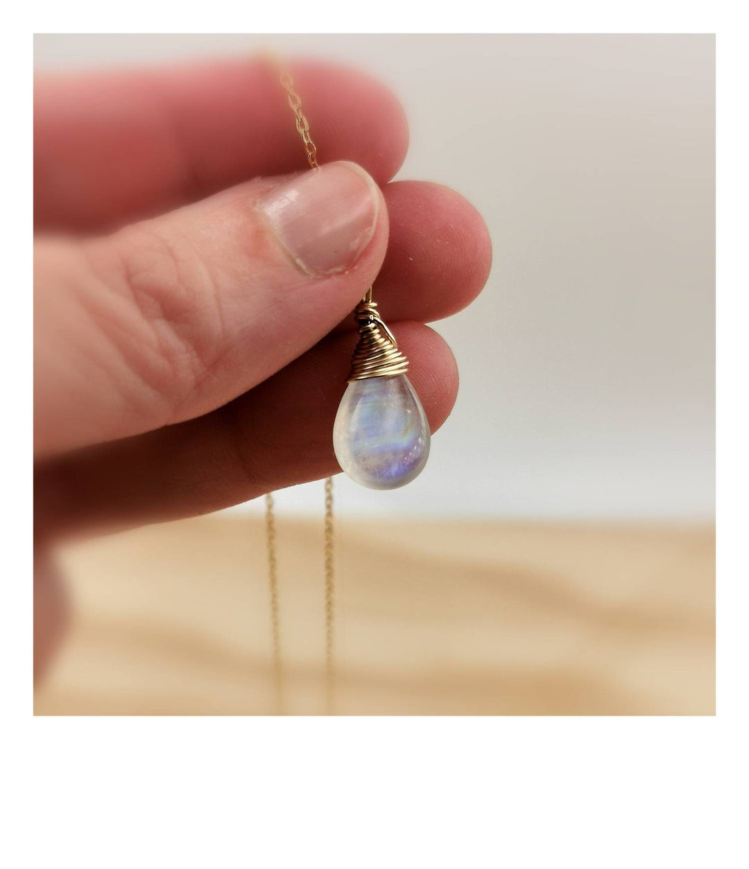 Rainbow Moonstone Drop Charm 18k Gold Plated