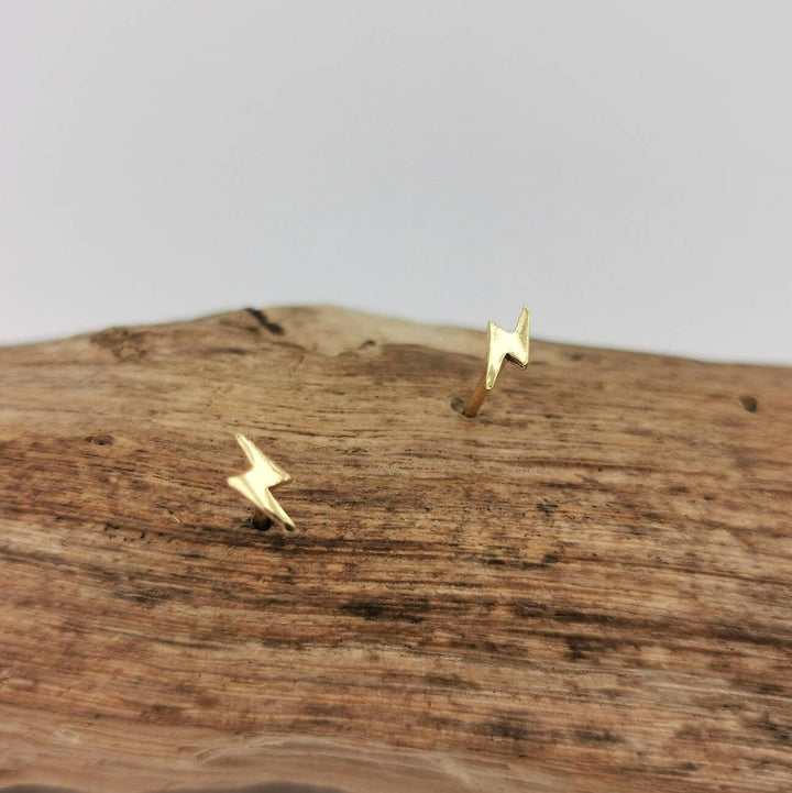 Tiny Lightning Stud Earrings — 18k Gold Plated