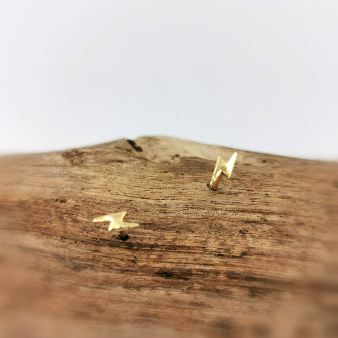 Tiny Lightning Stud Earrings — 18k Gold Plated