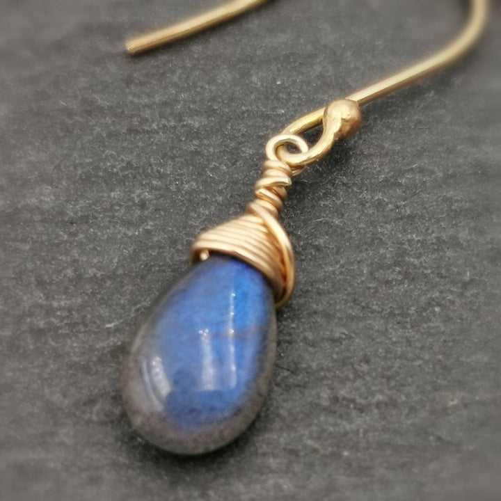 Blue Labradorite Drop Earrings Gold Plated 925 Silver