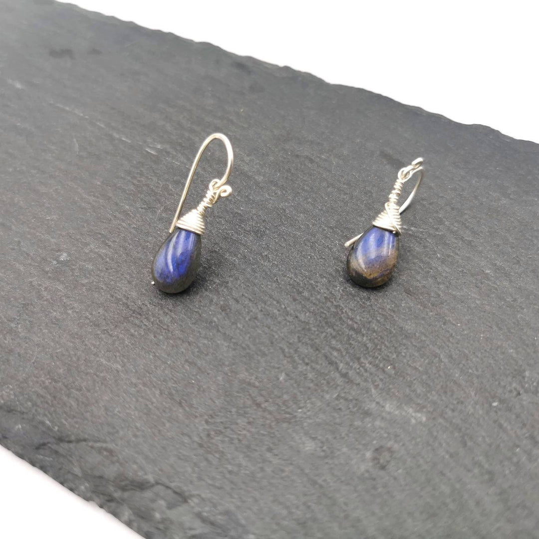 Blue Labradorite Drop Earrings 925 Silver
