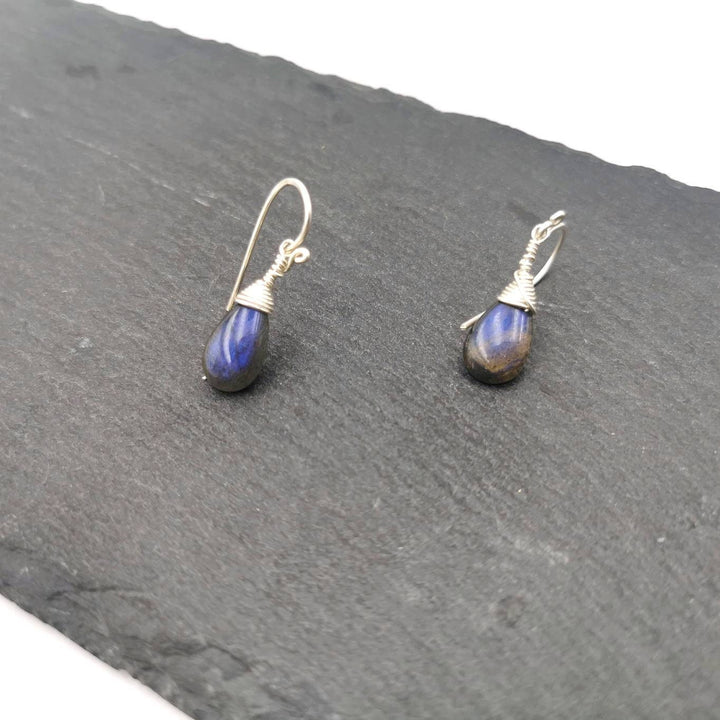 Blue Labradorite Drop Earrings 925 Silver
