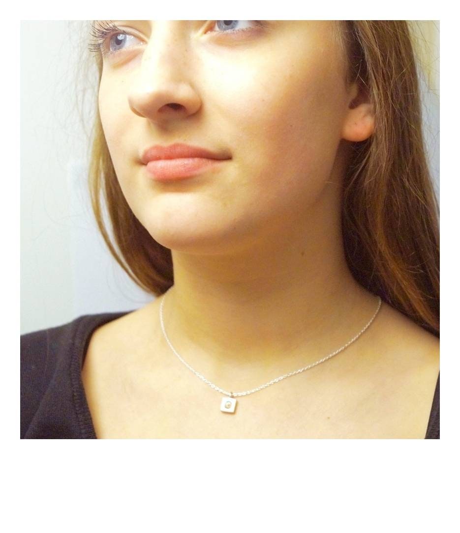 Square Geometric Necklace with Opal or Rainbow Moonstone - 925 Silver