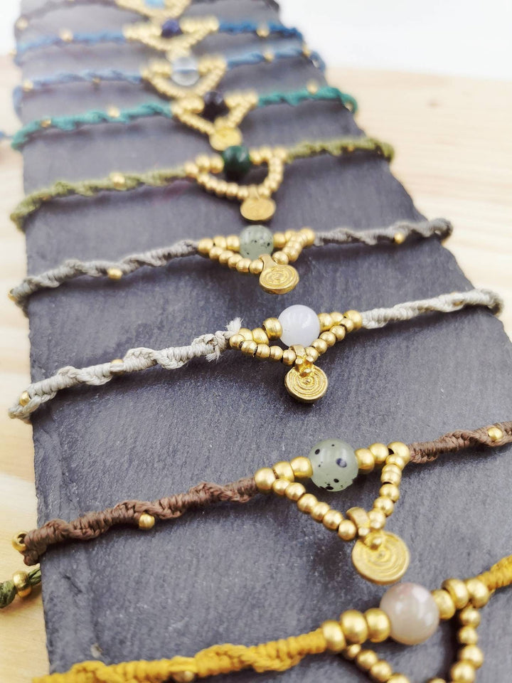 Macramé Anklet with Natural Stone Beads, Adjustable