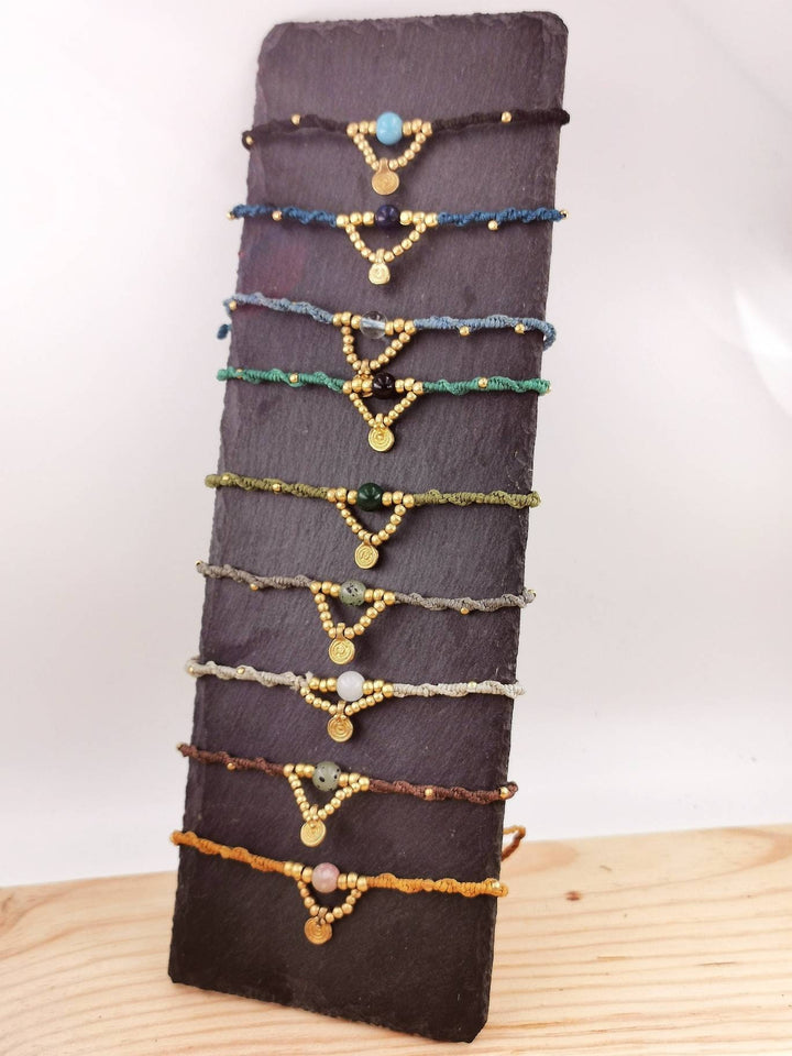 Macramé Anklet with Natural Stone Beads, Adjustable